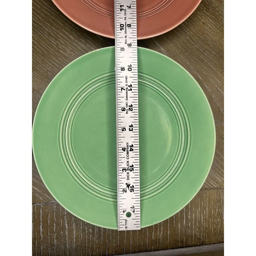 4 VTG HOMER LAUGHLIN HARLEQUIN Luncheon PLATE 9 1/4 Rose Light Green Forest Blue